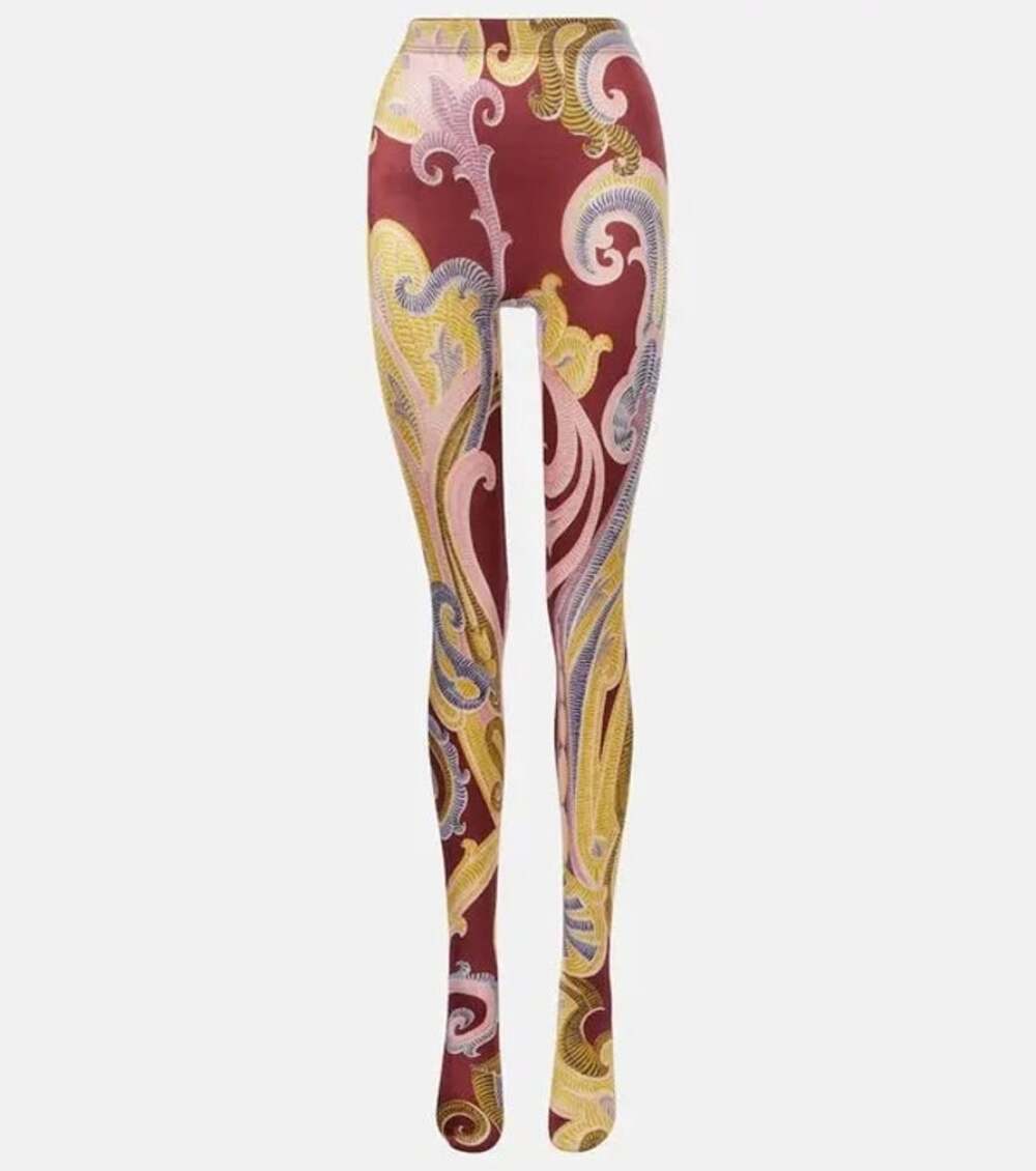 ETRO x Wolford Paisley Baroque 100 Denier Tights Bordeaux XS
